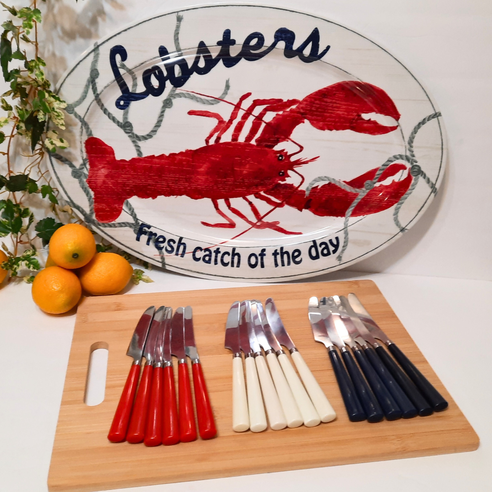 VTG July 4th BBQ Knives Red White Blue 18 pcs MCM Stainless Blade Colored Handle