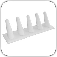 White Leatherette 5 Ring Display Stand 8"W x 3"H Jewelry Display