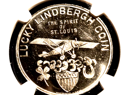 1947 C.SMITH 50C LINDBERGH-NY TO PARIS LUCKY LIND. NGC MS64PL - Picture 2 of 4