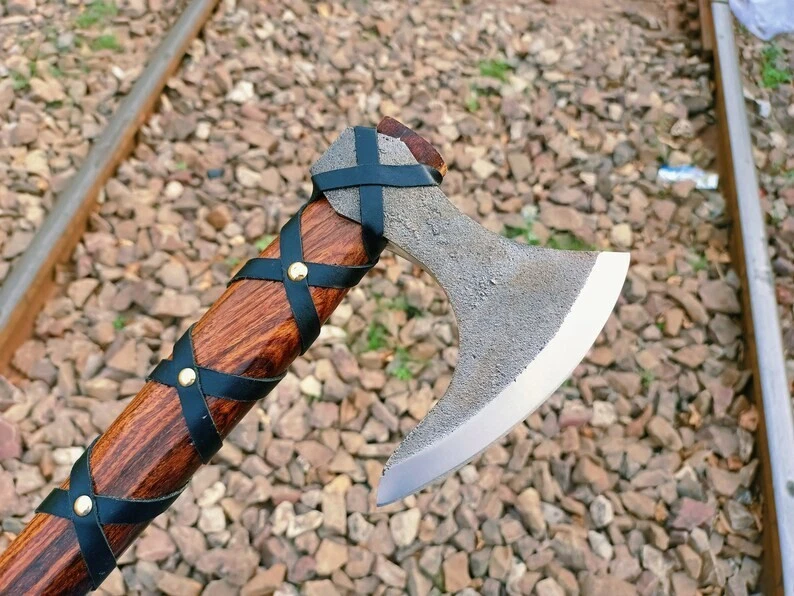 Ragnar Lothbrok Hunting Axe with Rose Wood Handle - Hand-Forged - Image 4 of 4