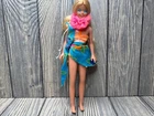 Vintage Barbie Doll With Handmade Tropical Dress & Accessories 1980's