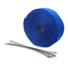 2 X 50ft Roll Blue Fiberglass Exhaust Header Pipe Heat Wrap Tape W 10pcs Ties