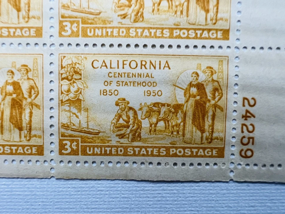 US Scott 997 1950 3c California Statehood Plate Block VF MNH Original Gum - Image 2 of 4
