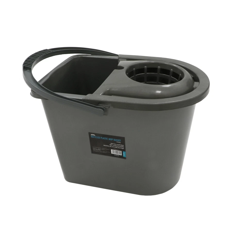 JVL Secchio per scopa rotondo in plastica riciclata 15 L - Grigio
