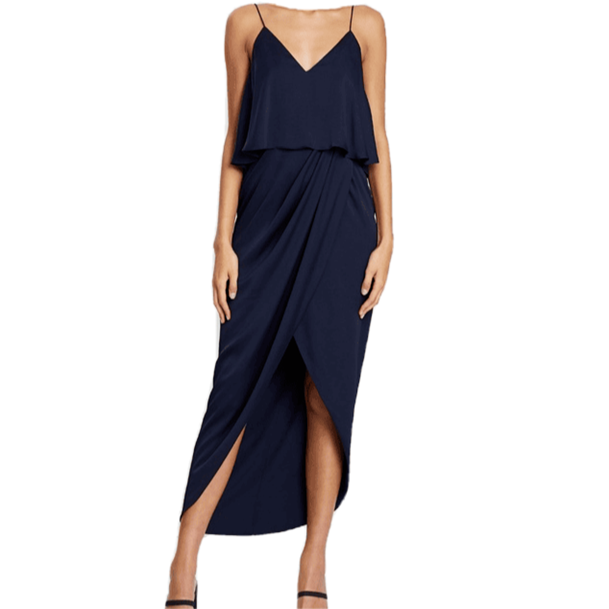 Shona Joy Luxe Draped Cocktail Frill Dress Asymmetric Drape Tulip Hem Maxi 4