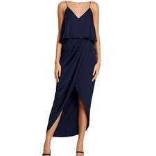 Shona Joy Luxe Draped Cocktail Frill Dress Asymmetric Drape Tulip Hem Maxi 4