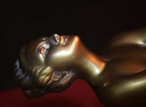 Figurenlampe Kunst Öko Tänzerin vergoldet Spelter Vintage Kugelschirm um 1930 Marmorsockel - Bild 12 von 22