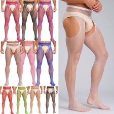 Men Tights Gay Pantyhose Bottoms Stockings Opening Crotch Costumes Sheer Mesh