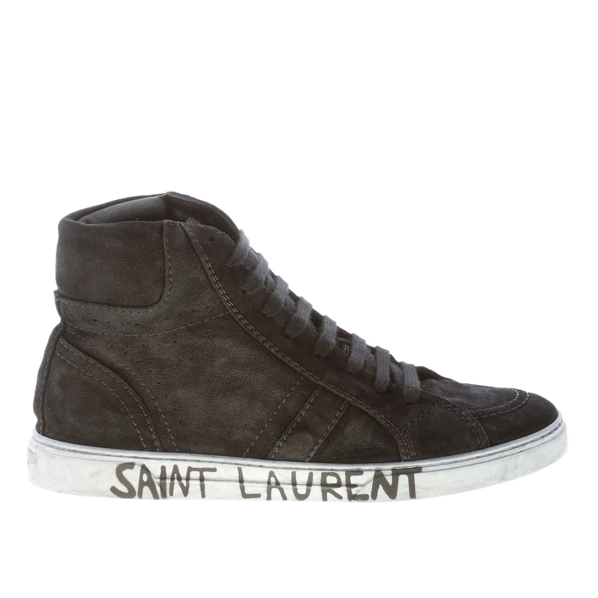 SAINT LAURENT men shoes Black suede Joe mid top sneaker 530228
