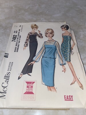 McCall s 7263 Cocktail Dress Vintage Sheath Cami Over blouse 60s Uncut Retro