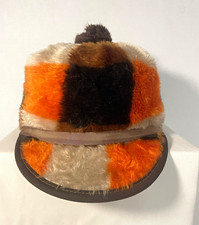 Vintage Patchwork Faux Fur Visor Hat Pom Pom Winter Cap Quilted Lining Faded Tag Vintage Patchwork Faux Fur Visor Hat Pom Pom Winter Cap Quilted Lining Faded Tag