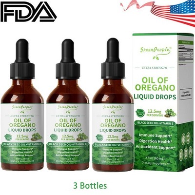 3XOil of Oregano with Black Seed Oil & Vitamin Drops Carvacrol Immue Support