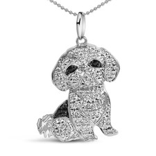 .925 Sterling Silver 1/2 Cttw White and Black Diamond Shih Tzu Dog 18