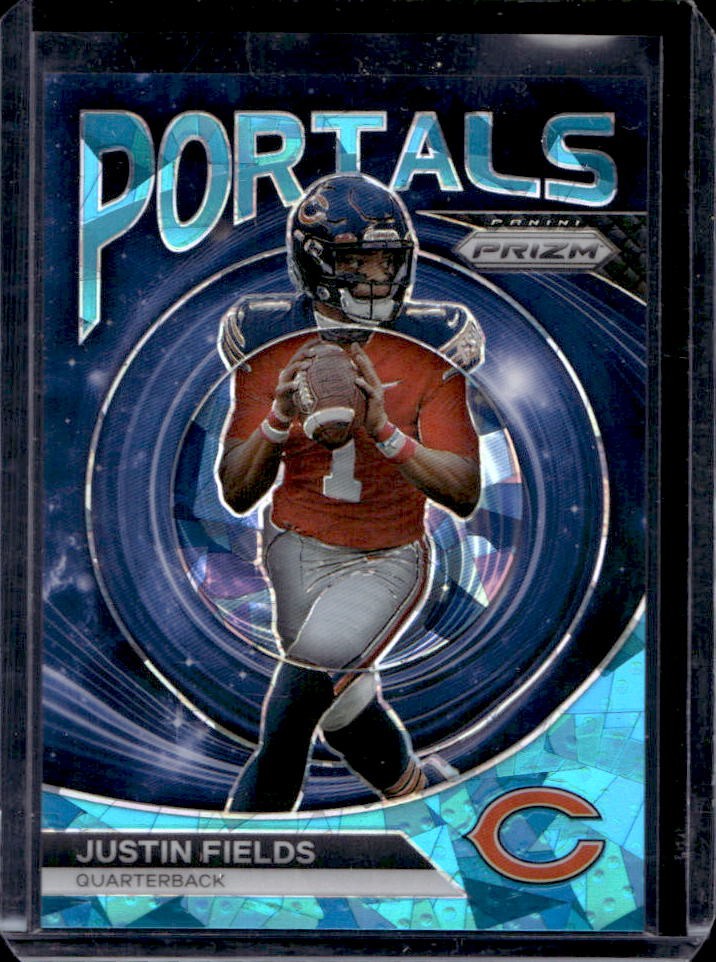 2023 Prizm Justin Fields Portals Prizm Blue Ice #67/99 Bears Buckeyes