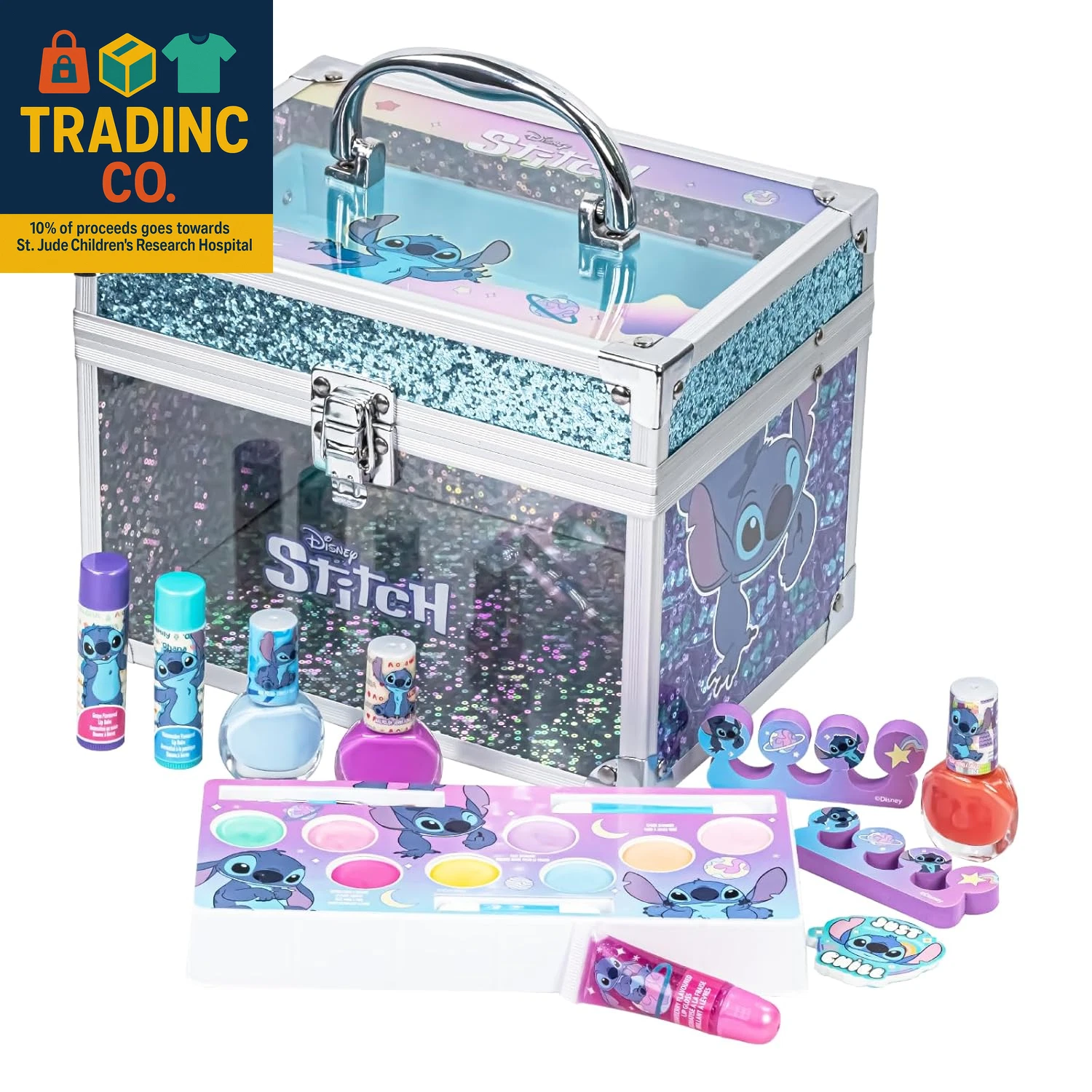 Stitch Train Case Beauty Set, Kids Makeup Kit for Girls, Real Washable Makeup Se