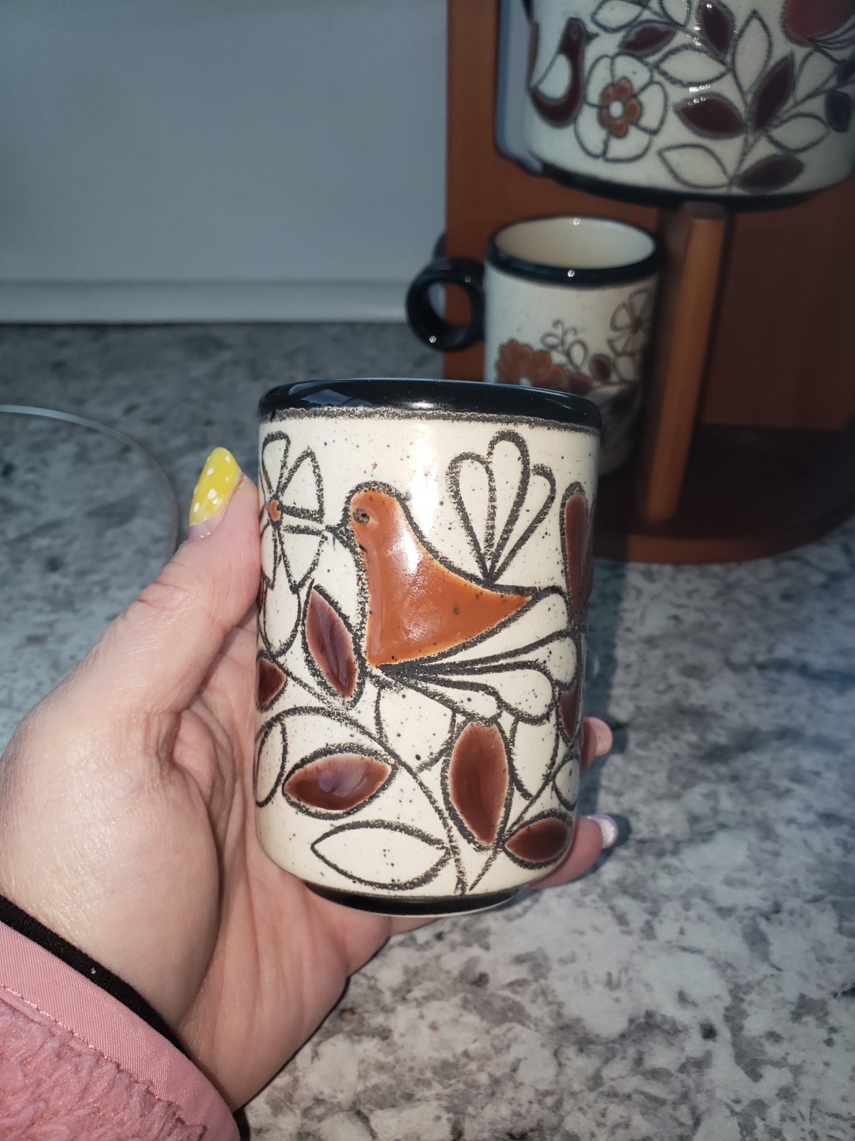 Vega By Artesa Coffee/ Tea Set With Wood Stand Handmade In Ecuador