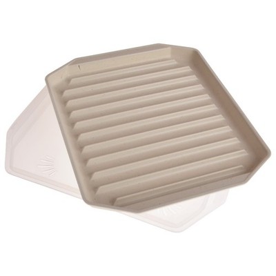 Microwave Safe Plastic Bacon Rack with Cover White Set of 2