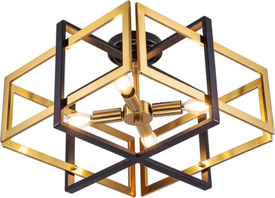 Black Gold Farmhouse Flush Mount Light Fixture for Home Decor
