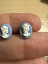 Vintage Tiny Blue Cameo Stud Post Earrings 