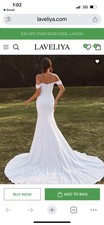 Sheath Off-the-Shoulder Pleated Cathedral Train Stretch Crepe Wedding Dress, NWT