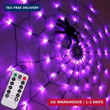 Halloween Decorations Spider Web Lights - 4FT Diameter 70 LEDs with Black Spider