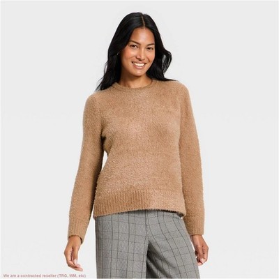 Women's Fuzzy Pullover Sweater - A New Day Brown M *SEE DEAL!!!*