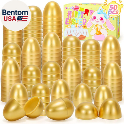 Fillable Easter Eggs 50Pcs Plastic Golden Eggs for Easter Basket Stuffers,Easter