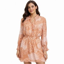 New BB DAKOTA X Steve Madden Size L Floral Smocked Detail Long Sleeve Mini Dress