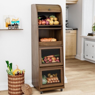 4 Tier Large Potato Storage Bin, Tall Wood Potato and Onion Storage Bin