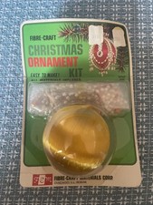 VTG Fibre Craft Christmas Gold Ball Ornament Kit Pearl Beaded Pin 9153 1973