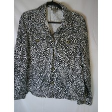 Chicos Leopard Print Button Front Jacket Gray White Animal Print Size 2 Large