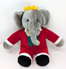 Vintage GUND King Babar Plush Multicolor with Crown Grey Elephant 14" Dated 1988