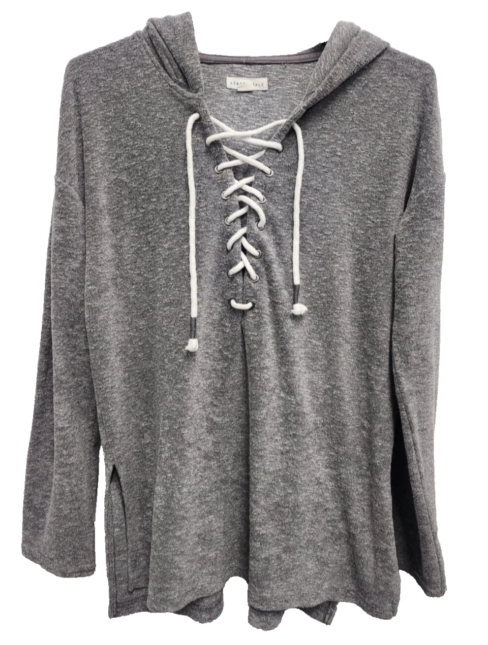 Aeropostale Womens Hoodie Medium Gray French Terry Lace Up Pullover Preppy