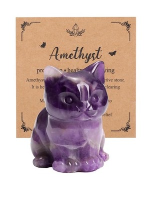 JSDDE Amethyst Kristall Katzenfigur für Katzenliebhaber süßer Edelstein 