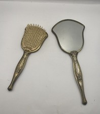 Vintage Vanity Hair Brush and Hand Mirror Floral 2 Piece Set Victorian Look