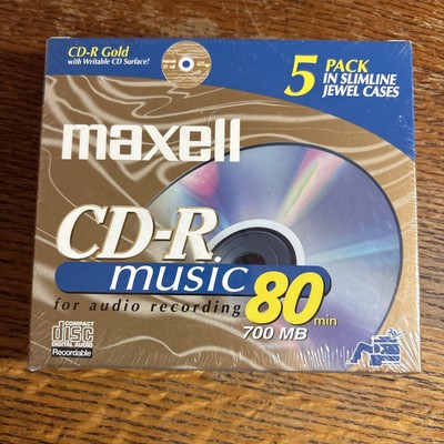 Maxell CD-R Gold Music 80 Minute 5 Pack in Slimline Jewel Cases Still Sealed