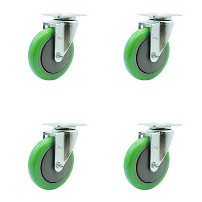 SCC - 5'' x 1.25'' Green Polyurethane Wheel Swivel Casters - Set of 4