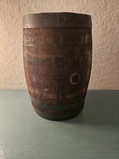 Antique Small Oak Barrel W/Original Side Cork, 3 Bands-Excellent
