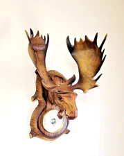 Vintage Moose Head Mount with Barometer 17" 1970s  DG-F Drebach Germany Fisher