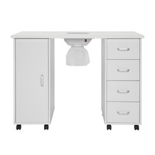 White MDF Nail Table with Single Door 4 Drawers Ventilating Fan for Nail Salon