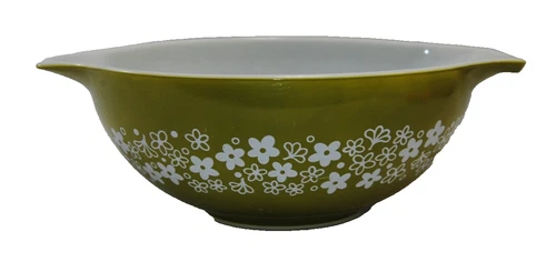Pyrex 444 Spring Blossom Green Crazy Daisy Cinderella Mixing Bowl 4 Qt Vtg T2679