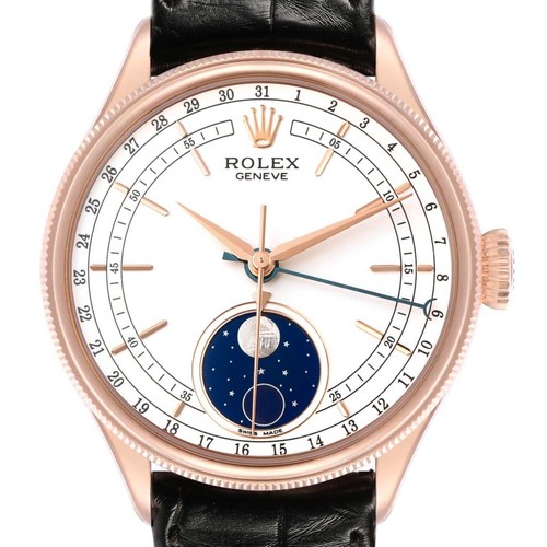 Rolex Cellini Moonphase White Dial Rose Gold Mens Watch 50535