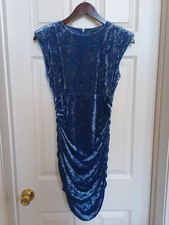 Guess Women's Blue Crushed Velvet Ruched Sheath Dress-Size S retro Y2K fairycore