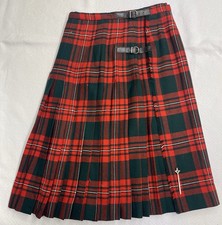 VTG Scottish Red Black Tartan Plaid Wool Kilt W/Sterling Silver sword Pin Sz Sm