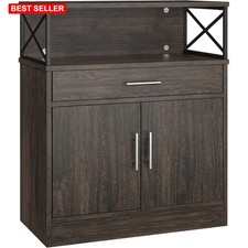 Kitchen Storage Cabinet 37.6 In Tall Wood Dark Brown Modern Farmhouse Style