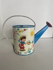 Vintage Ohio Art Child's Tin Watering Can, Boy & Girl Watering Flowers
