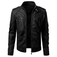 New Men's Black Genuine Lambskin Leather Biker Jacket Cafe Racer Moto Coat