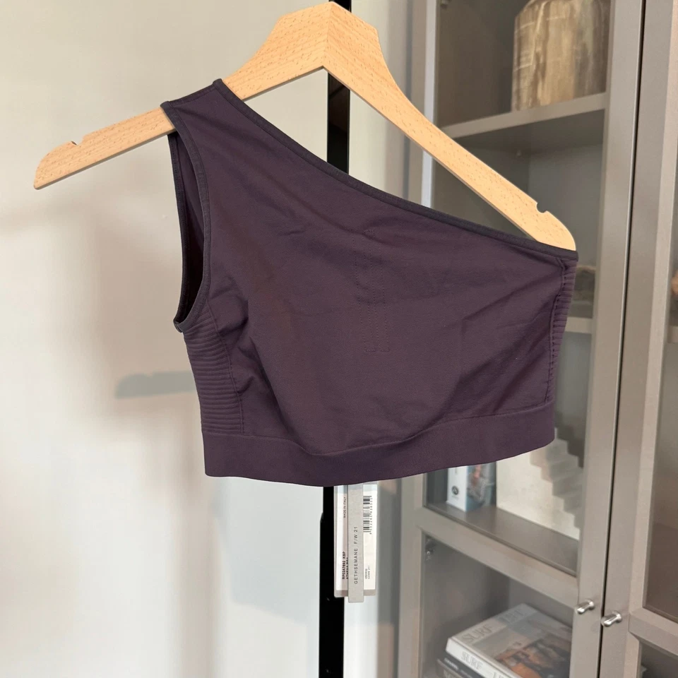 Sujetador Rick Owens Athena NUEVO Sujetador Deportivo Tejido Elástico Berenjena Un Hombro Nuevo con Etiquetas L Foto 2 de 4