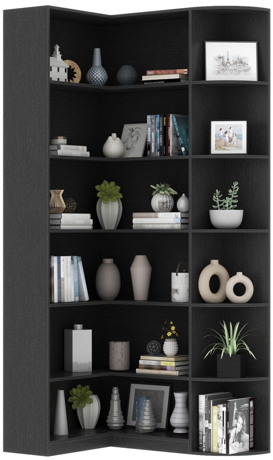 Black Book Shelf 6 Tiers Shelf Large Tall Corner Etagere Bookcase