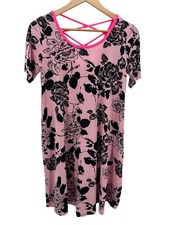 Now N Forever Floral Swing Dress Medium Pink Crisscross Back Travel Ready